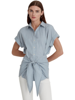 Рубашка из хлопкового сукна в полоску с завязками спереди LAUREN Ralph Lauren