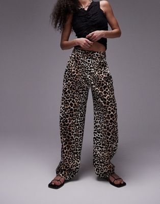 Разноцветные льняные плиссированные широкие брюки с леопардовым принтом Topshop TOPSHOP