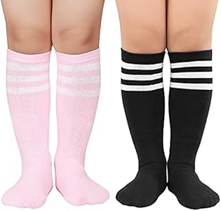 American Trends Kids Toddler Soccer Socks Knee High Tube long Socks Three Stripes Uniform Socks for Boys Girls 1-9 years American Trends