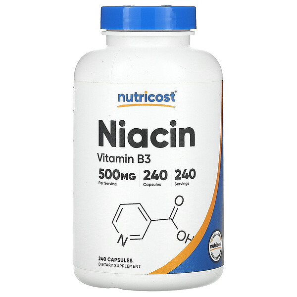 Ниацин, 500 мг, 240 капсул Nutricost