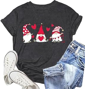 Cute Hearts Print Shirts for Women Love Tshirt Summer Short Sleeve NEWKA