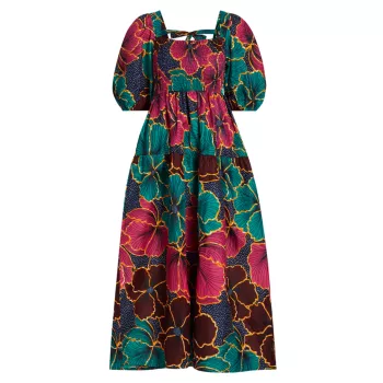 Lola Floral Cotton Puff-Sleeve Maxi Dress Elisamama