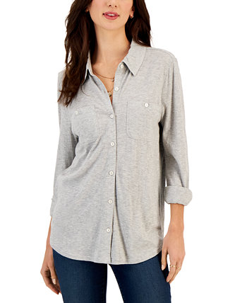 Миниатюрная вязаная рубашка с воротником на пуговицах спереди, созданная для Macy's Style & Co