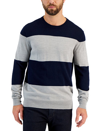 Мужской свитер из мериносовой шерсти в широкую полоску с длинными рукавами и круглым вырезом, созданный для Macy's Club Room