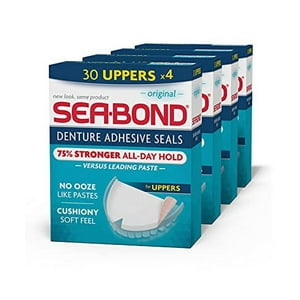 Sea-Bond Secure Denture Adhesive Seals, Original Uppers, Zinc Free, All Day Hold, Mess Free, 30 Count (Pack of 4) Sea-Bond