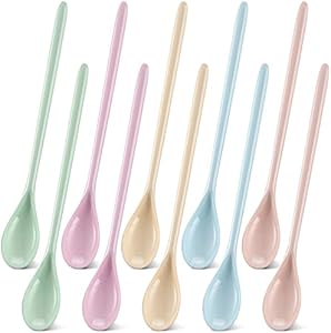 Lallisa 10 Pcs Melamine Long Handle Spoon 7.2'' Colorful Coffee Stirring Spoons Reusable Cute Plastic Spoons Mixing Iced Tea Spoons for Ice Cream Sundae Latte Chocolate Cocktail, Dishwasher Safe Lallisa