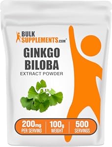 BulkSupplements.com Ginkgo Biloba Extract Powder - Ginkgo Biloba Supplements, Ginkgo Biloba Powder, from Ginkgo Biloba Leaf - Gluten Free, 200mg per Serving, 500g (1.1 lbs) (Pack of 1) BulkSupplements