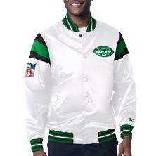 Мужская базовая университетская куртка белого/зеленого цвета New York Jets Vintage атласная с застежкой на пуговицы Starter