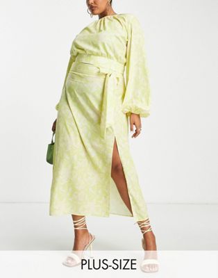Юбка миди с завязками Pretty Lavish Curve с зеленовато-желтым цветочным принтом — часть комплекта Pretty Lavish