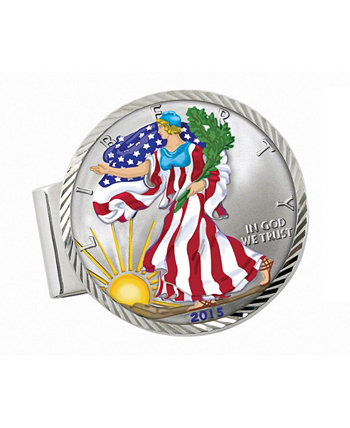 Зажим для монет с бриллиантами огранки стерлингового серебра с цветным американским серебряным орлиным долларом American Coin Treasures