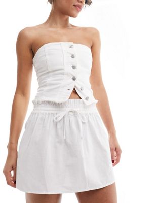 ASOS DESIGN linen look tie waist mini skirt in white ASOS DESIGN