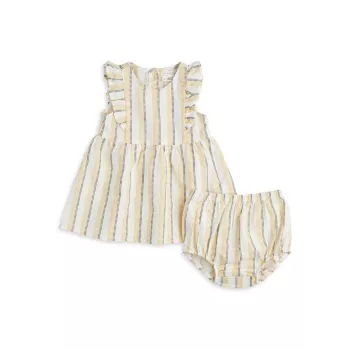 Baby Girl's Ruffle-Trim Striped Dress &amp; Bloomers Set Firsts by Petit Lem