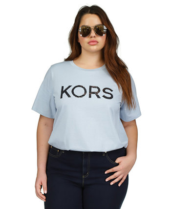 Plus Size Sequin Logo Cotton T-Shirt Michael Kors