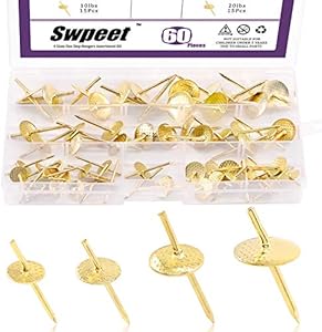 Swpeet 60Pcs 4 Different Sizes Gold Picture Hangers Assortment Kit, 10Ib 20Ib 40Ib 60Ib Professional Iron Alloy Nail Hooks Photo Picture Frame Hangers Kit on Wooden, for Clock, Mirror, Jewelry Swpeet