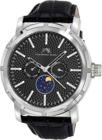 Мужские часы NYCm21 Moon Phase с кожаным ремешком, 47 мм Porsamo Bleu