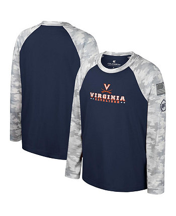 Темно-синяя футболка с камуфляжным принтом Big Boys Virginia Cavaliers OHT в стиле милитари с регланами Dark Star и длинными рукавами Colosseum