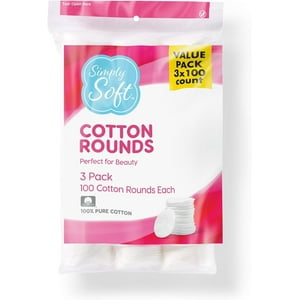 Simply Soft Cotton Rounds (300 Count), 100% Cotton Absorbent and Textured Cotton Pads, Lint-Free Medline