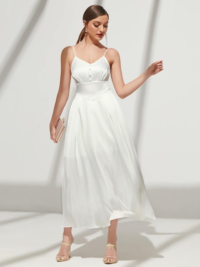 SHEIN Свадебное платье с пуговицами со сборками из атласа SHEIN
