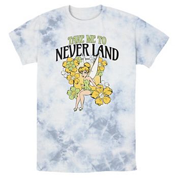 Disney's Tinker Bell Take Me To Never Land Flowers Bombard Wash Men's Graphic Tee Disney