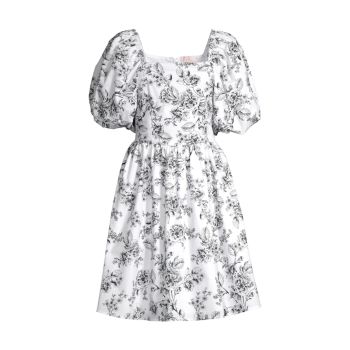 Расклешенное мини-платье из поплина с цветочным принтом RACHEL PARCELL