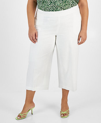 Plus Size High Rise Pull-On Linen-Blend Cropped Pants, Created for Macy's Bar III