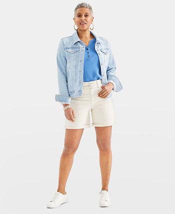 Women's High-Rise Belted Cuffed Denim Shorts, Created for Macy's Style & Co
