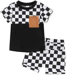 Toddler Baby Boy Girl Summer Clothes Checkerboard Print Short Sleeve T-Shirt Tee Tops Rolled Shorts Infant Outfits Ma&Baby