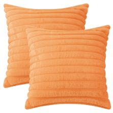 Plush Faux Fur Throw Solid Striped Soft Sofa Living Room Pillow Covers 2 Pcs 18&#34; x 18&#34; Unique Bargains
