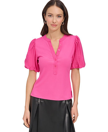 Женская рубашка на пуговицах в рубчик с объемными рукавами DKNY