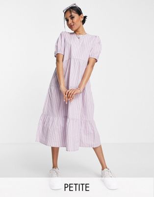 Influence Petite tiered smock midi dress in lilac stripe Influence Petite