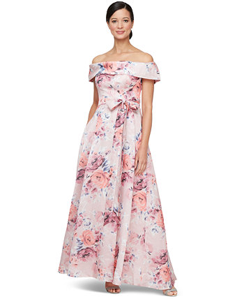 Petite Floral-Print Off-The-Shoulder Gown Alex Evenings