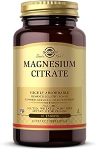 Solgar Magnesium Citrate - 60 Tablets - Promotes Healthy Bones, Supports Nerve & Muscle Function - Highly Absorbable - Non-GMO, Vegan, Gluten Free, Kosher - 30 Servings Solgar