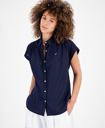Women's Linen-Blend Cap-Sleeve Camp Shirt Nautica Jeans