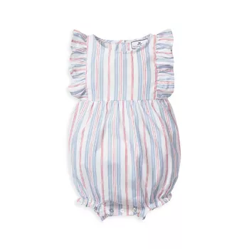 Baby Girl's Vintage French Stripes Ruffled Bubble Romper Petite Plume