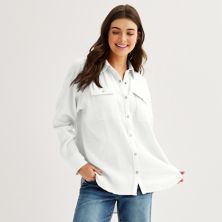 Juniors' SO® Crinkly Double Cloth Long Sleeve Button Down Shirt SO