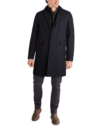Мужское пальто из твила классического кроя с многослойной отделкой и отделкой из искусственной кожи Cole Haan