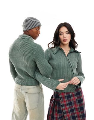 Зеленый вязаный свитер в рубчик унисекс с нашивкой Reclaimed Vintage Reclaimed Vintage