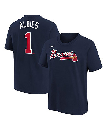 Темно-синяя футболка Big Boys Ozzie Albies Atlanta Braves с именем и номером игрока Nike