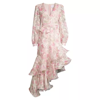 Асимметричное платье-миди с оборками и цветочным принтом ONE33 SOCIAL