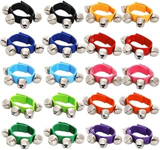 Foraineam 20 PCS 10 Colors Wrist Bells Bracelets Ankle Jingle Bell Band Party Favors Wristband Musical Tambourine Rhythm Percussion Instrument Foraineam