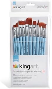 KINGART 252-12 Creative Studio Brush Set, 12 Specialty Shaped Brushes for Special Effects in All Media, Brown Nylon Hair, Short Handle, Rock Painting, Face Painting, Canvas, Ceramic, Craft and Hobby Kingart