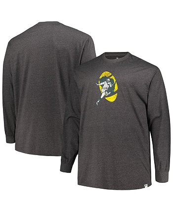 Мужская футболка с длинными рукавами Green Bay Packers Big and Tall Throwback с эффектом потертости темно-серого цвета Heather Profile