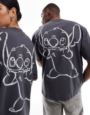 ASOS DESIGN Disney oversized unisex tee in charcoal gray with Stitch outline prints ASOS DESIGN
