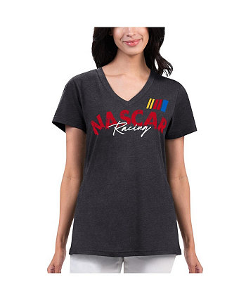 Женская черная рваная футболка с v-образным вырезом NASCAR Key Move G-III