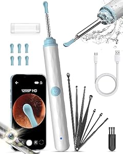 Ear Wax Removal Camera, Ear Cleaner 1296P HD Camera, Ear Cleaning Kit with 8pcs Ear Set, Wireless WiFi Otoscope with 6 Lights, Rechargeable Earwax Removal Tool Kit for Adult & Kid(Black) Kekoy