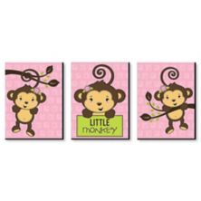 Big Dot of Happiness Pink Monkey Girl - Baby Girl Nursery Wall Art and Kids Room Decorations - Gift Ideas - 7.5 x 10 inches - Set of 3 Prints Big Dot of Happiness
