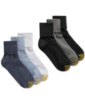 Женские носки с манжетами Turn Cuff, 6 пар, также доступны в расширенных размерах Gold Toe