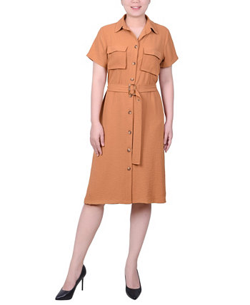 Женское платье-рубашка с короткими рукавами и поясом NY Collection