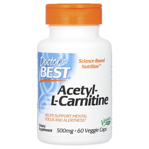 Ацетил-L-Карнитин - 1000 мг - 60 вегетарианских капсул (500 мг на капсулу) - Doctor's Best Doctor's Best