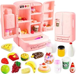 Mini Dollhouse Fridge Miniature Dollhouse Refrigerator Mini Fridge Toy with Food Mini Toy Refrigerator Kids Play Kitchen Furniture Toy Set HKACSTHI